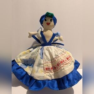 Handmade Blue & White Topsy-Turby Doll with Dress